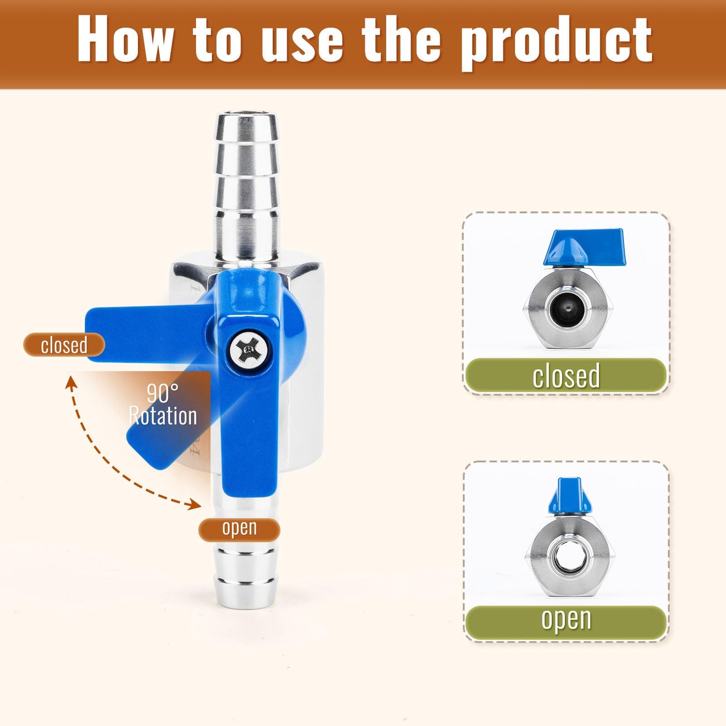 SKLSSVF 2 Pack 1/4" Hose ID Barb Mini Ball Valve, 304 Stainless Steel Small Shut Off Valve with Clamps Kit for Water Oil Gas (1/4 Inch)