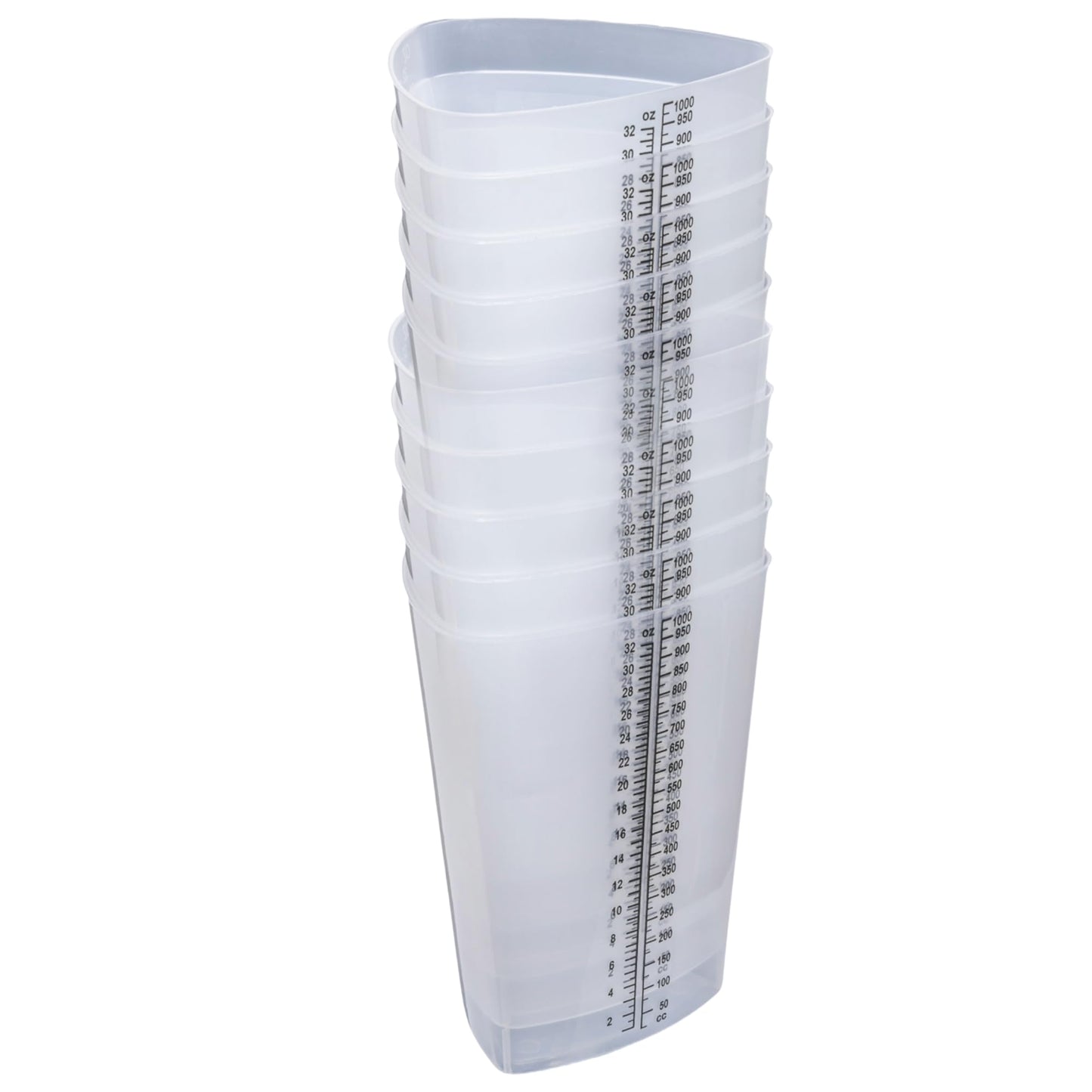 Vakly Graduated Intake Output Container 32 oz (10 Pack) – Plastic Triangular Measuring Beaker with oz & cc Markings for Urine Collection, Mixing, Paint, Epoxy & Lab Use
