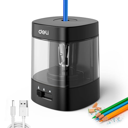 Deli Electric Pencil Sharpener, Automatic Pencil Sharpeners for No.2 Pencils Colored Pencils, USB & Battery Operated Pencil Sharpener for School, Home, Office, Classroom, Black