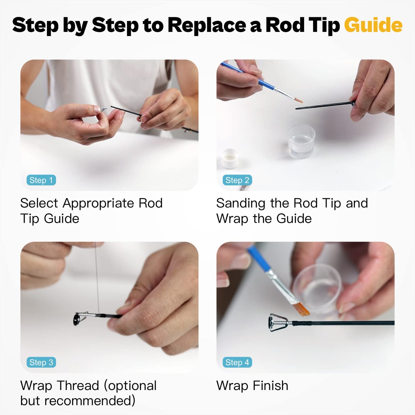 OJYDOIIIY Fishing Rod Tip Repair Kit with Glue,Complete Supplies for Fishing Pole Tip Replacement with Rod Epoxy,Top Eyelets and Wrapping Thread