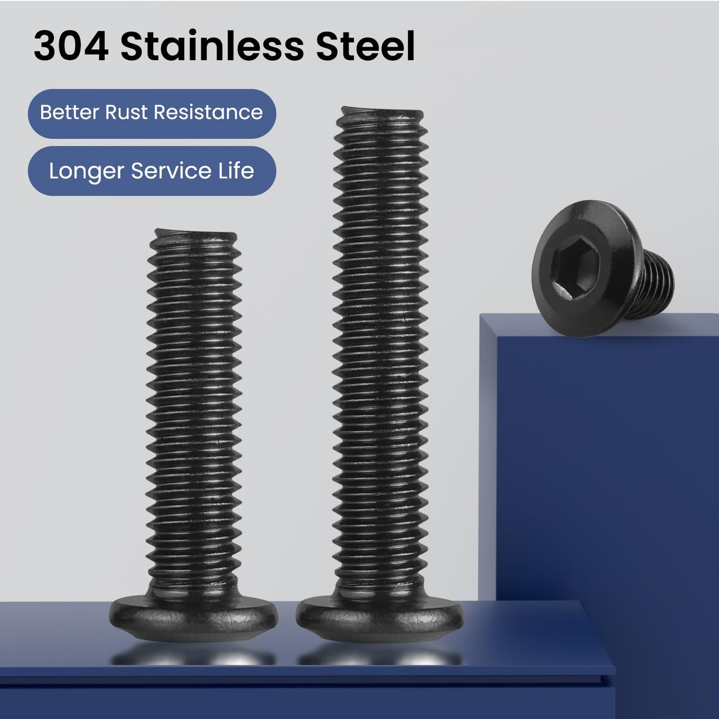 100Pcs 1/4-20 Bolt, 1/4-20 x 3/4" Flat Head Hex Socket Cap Screws, 304 Stainless Steel 18-8 Furniture Bolts, Black Zinc Finish, Full Thread (with Hex Spanner)