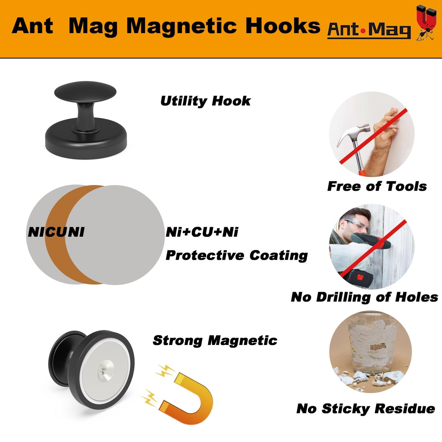 Ant Mag Magnetic Hooks Heavy Duty for Coat Hanging Strong Magnetic Hangers for Metal Surface Great Organization for Cruise Cabinet Door Kitchen Room Office