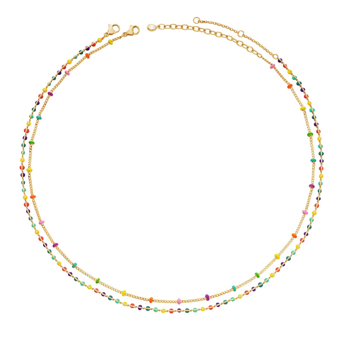 MTMY Beaded Necklaces for Women 14K Gold Plated Dainty Colorful Green/Rose Beaded Pearl Choker Necklace Delicate Boho Choker Necklace Jewelry Gift (Layer-colorful beads)