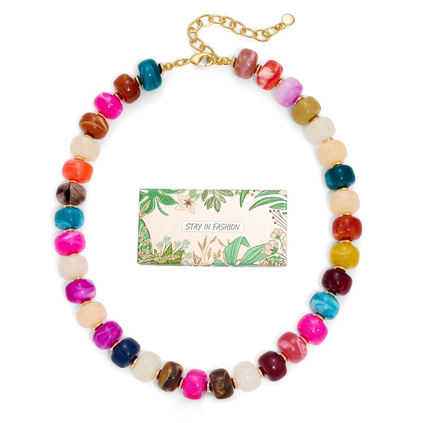 HolidayQbee Colorful Beaded Necklace for Women Boho Bead Chunky Necklace Bead Necklace Fashion Trendy Summer Beaded Necklaces Jewelry Gifts