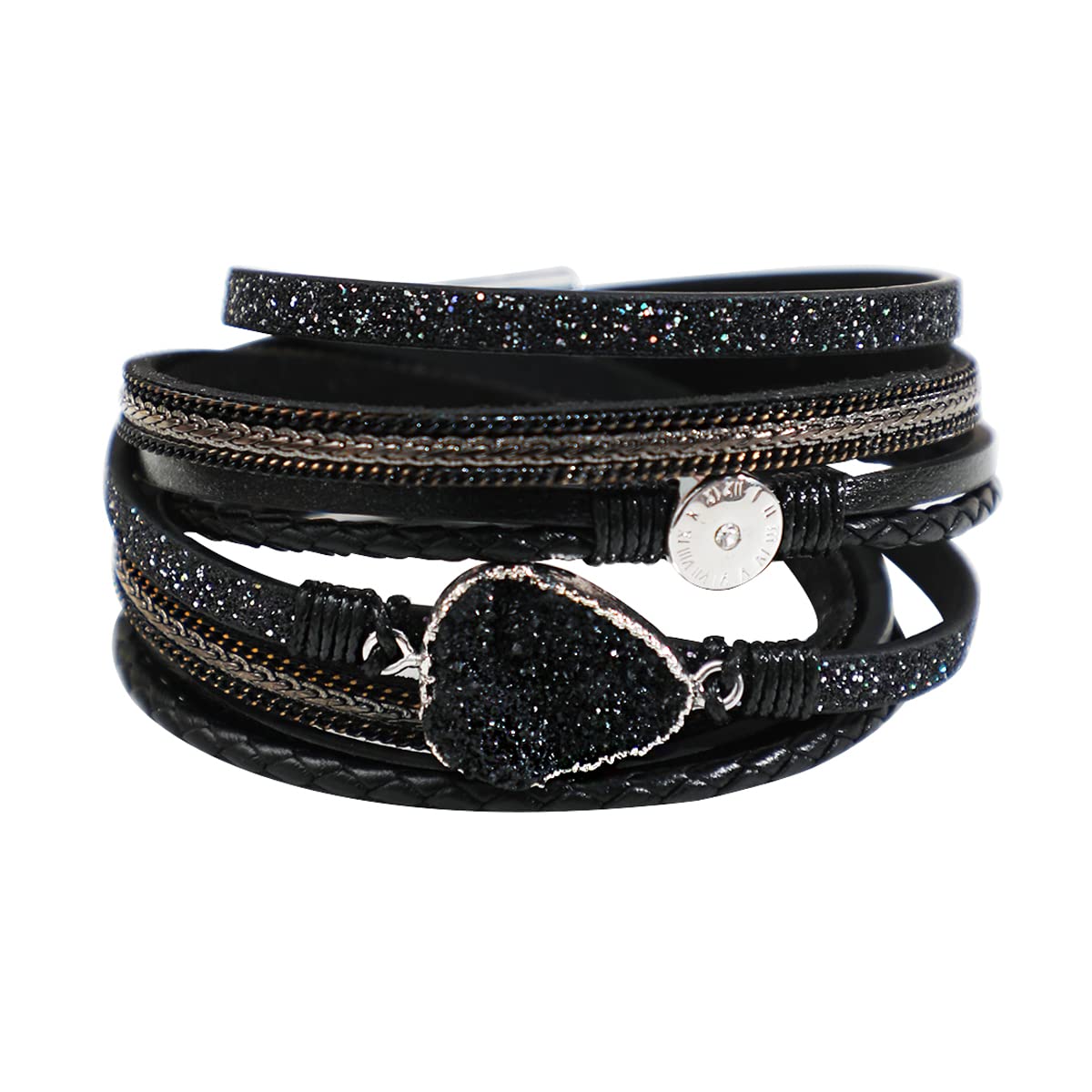 Artilady Leather Wrap Bracelet for Women - Handmade Clasp Bangle Bracelet with Pearl Beads Crystal Wristbands Jewelry Gift for Ladies and Mother