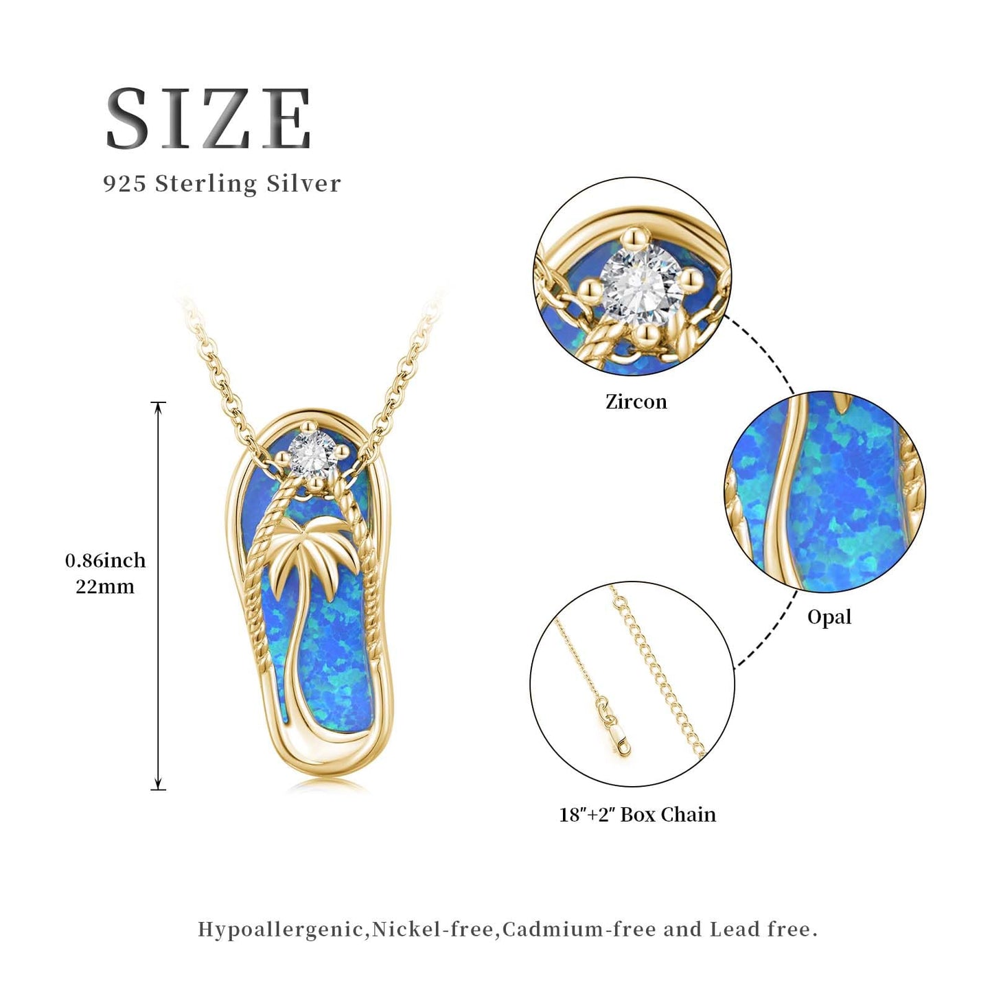 Midir&Etain Flip Flop Necklace 925 Sterling Silver 14K Gold Plated Palm Tree Pendant Beach Blue Opal Necklace Flip-Flop Opal Jewelry for Women
