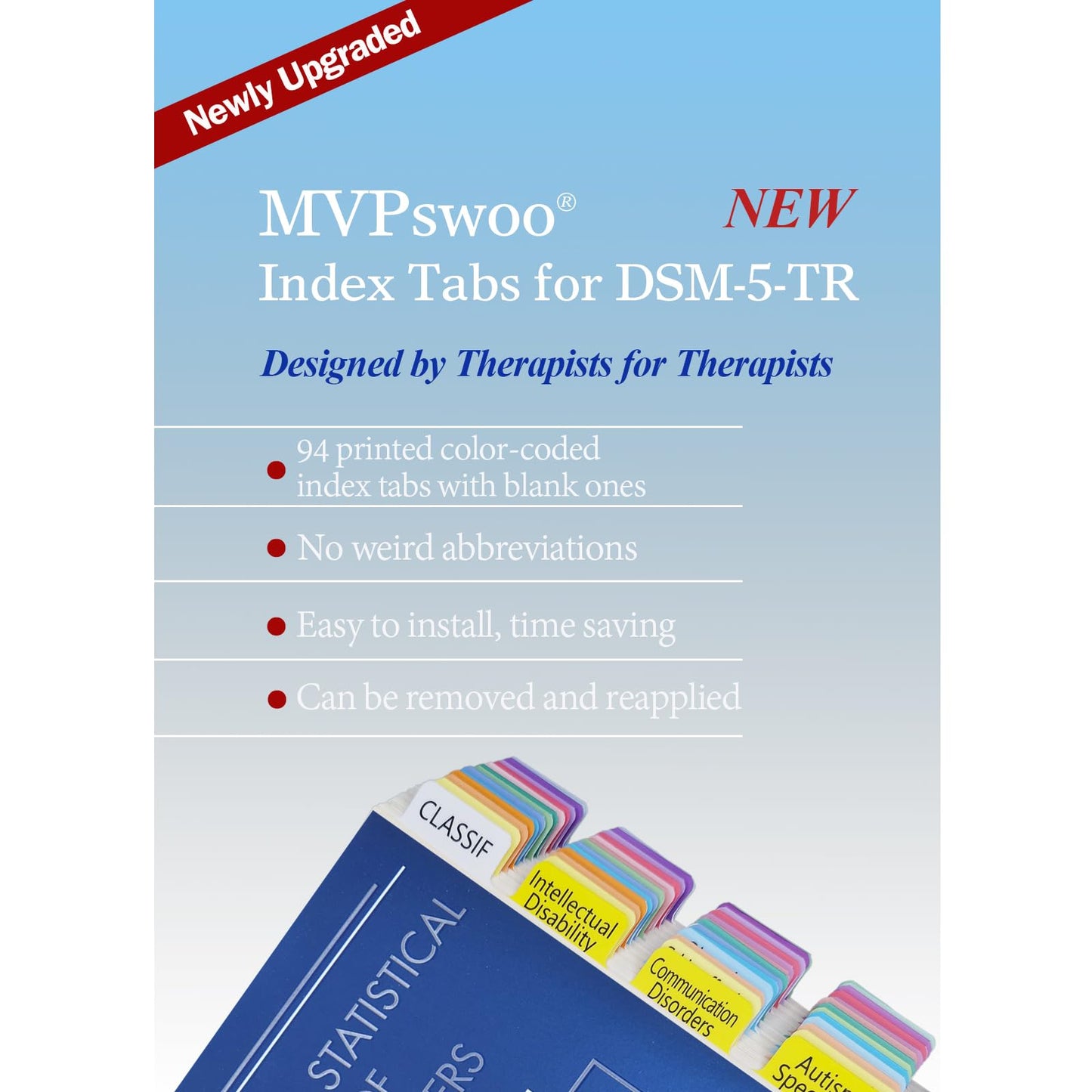 Upgraded Index Tabs for DSM-5-TR 2022, 94 Printed DSM-V-TR Tabs, 100 Tabs in Total, with Alignment Guide & Disorders Description Sheet for The Diagnostic and Statistical Manual of Mental Disorders