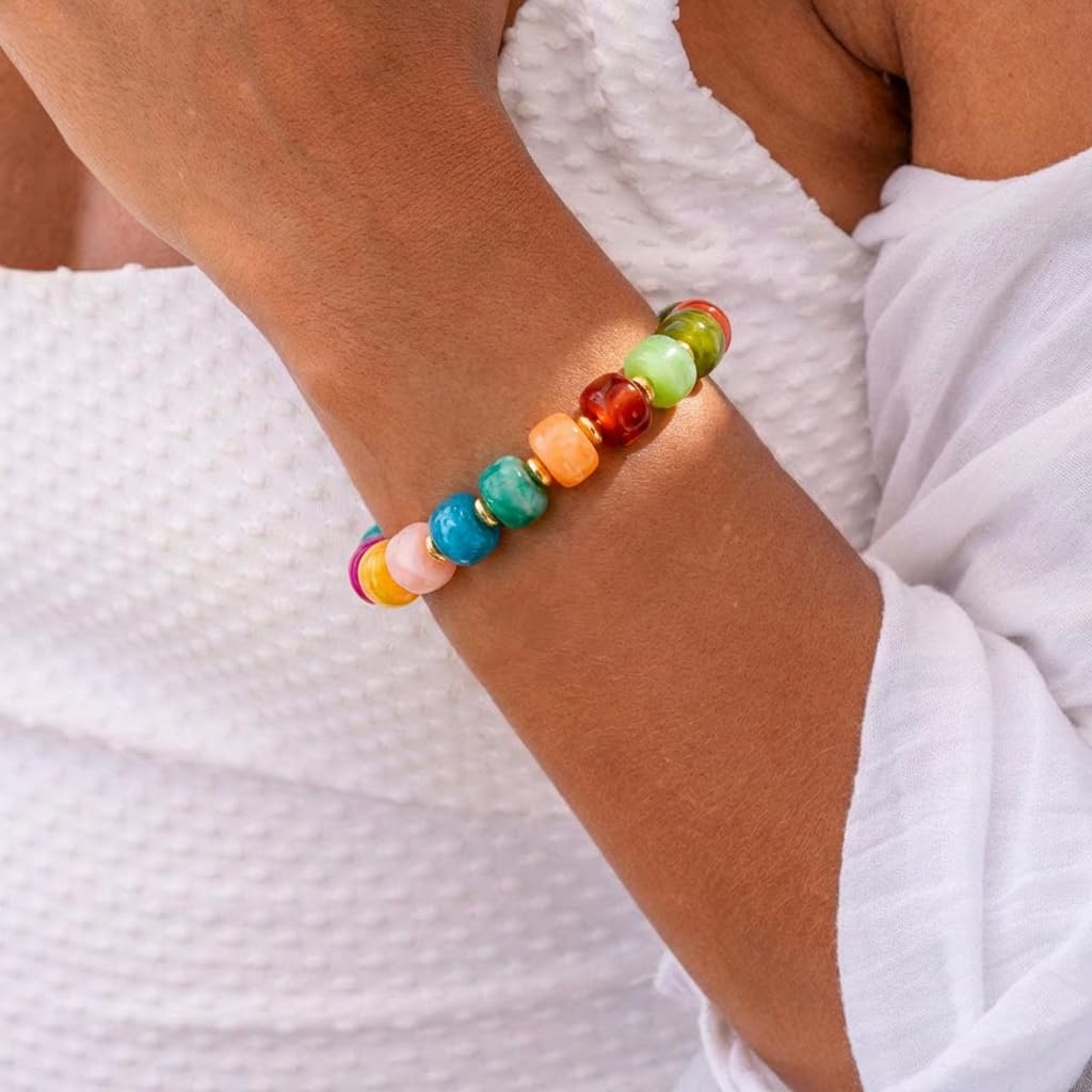 TENTMENTISE Beaded Bracelets for Women, Colorful Beaded Bracelets for Women Trendy, Chunky Gold Plated Bracelets, Womens Summer Beach Boho Jewelry Gifts for Vacation Holiday