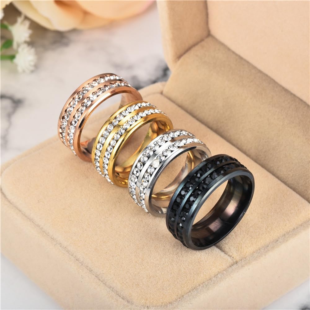 Mengji Life Magtherapy Lymphatic Drainage Titanium Ion Ring, Lymph Nodes Acupuncture Therapy Olux Rhinestones Rings For Women Men Health Calming Jewelry Gifts (G+RG+S+B, 9)