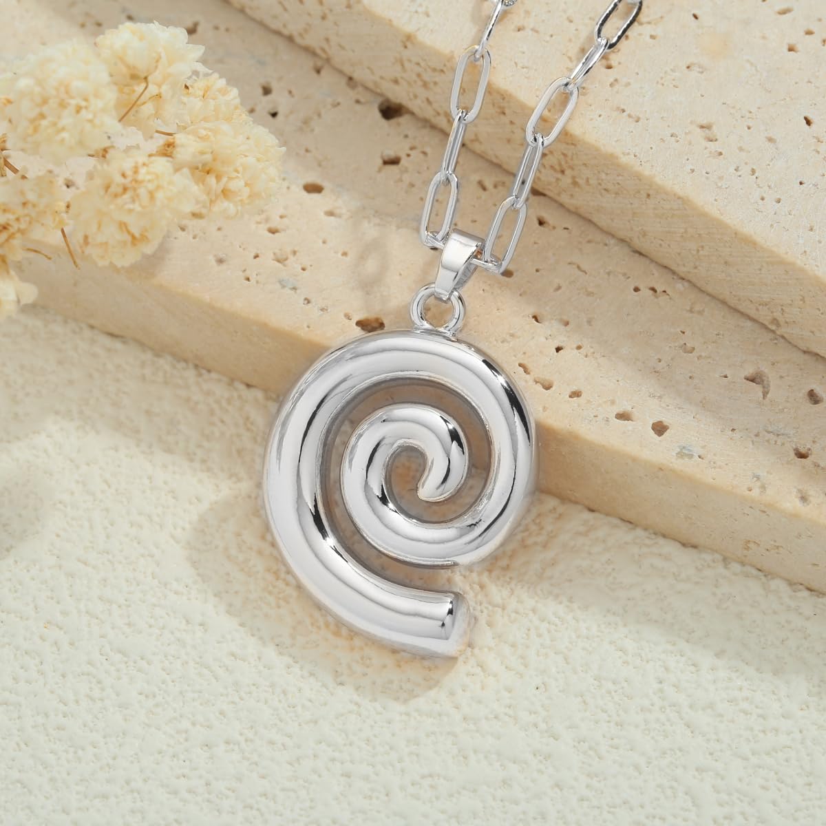 INNERDIVA Silver Chunky Spiral Pendant Necklace Summer Pendant Necklaces Vintage Swirl Necklace Jewelry Present for Women