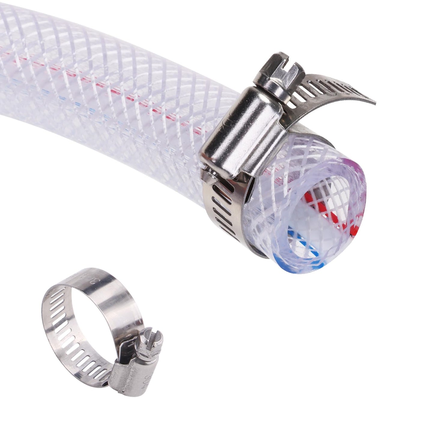 DERPIPE Soft Braided PVC Tubing - 5/8" x 7/8" OD High Pressure Clear Flexible PVC Tube Reinforced Vinyl Hose for Water, Oil with 2pcs Hose Clamps (10Ft)