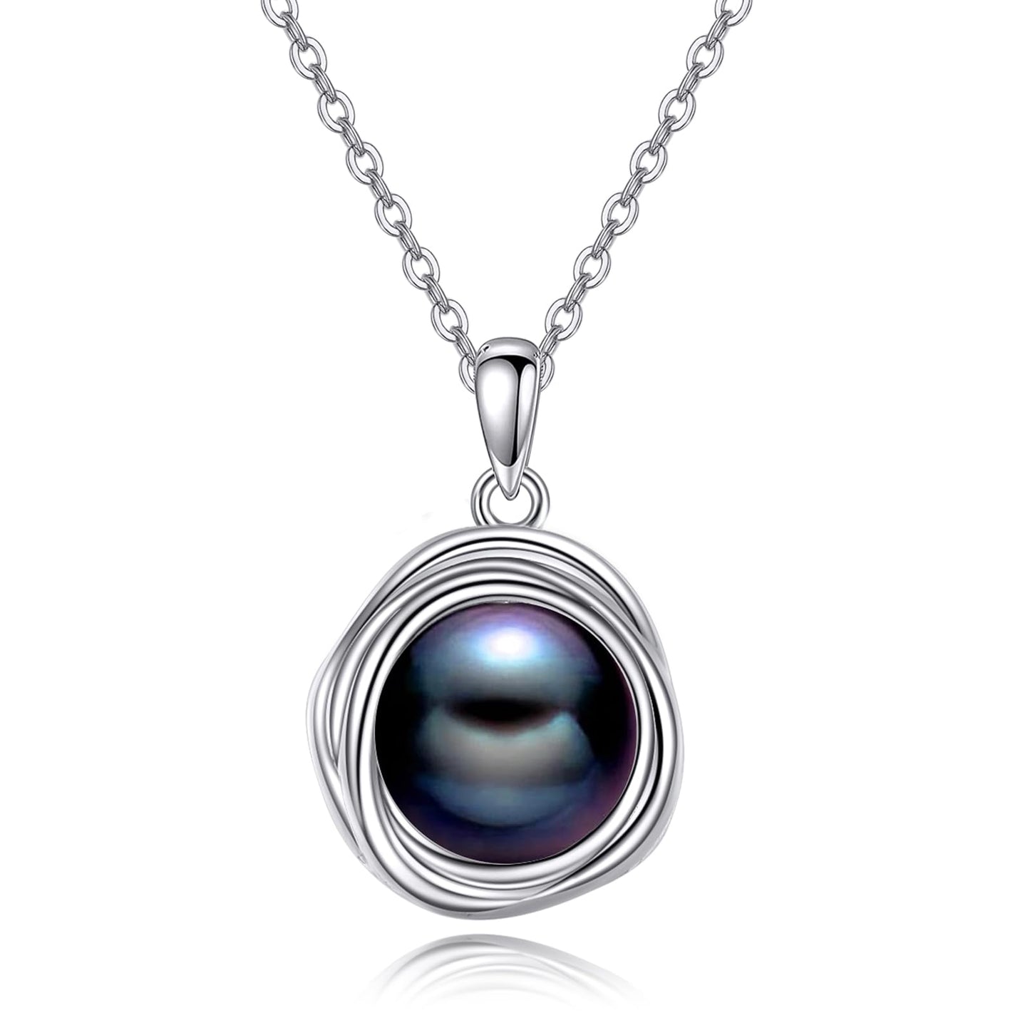 POPLYKE Black Pearl Necklaces for Women 925 Sterling Silver Single Pearl Necklace Black Pearl Pendant 8mm Pearl Jewelry Gifts for Mom Wife
