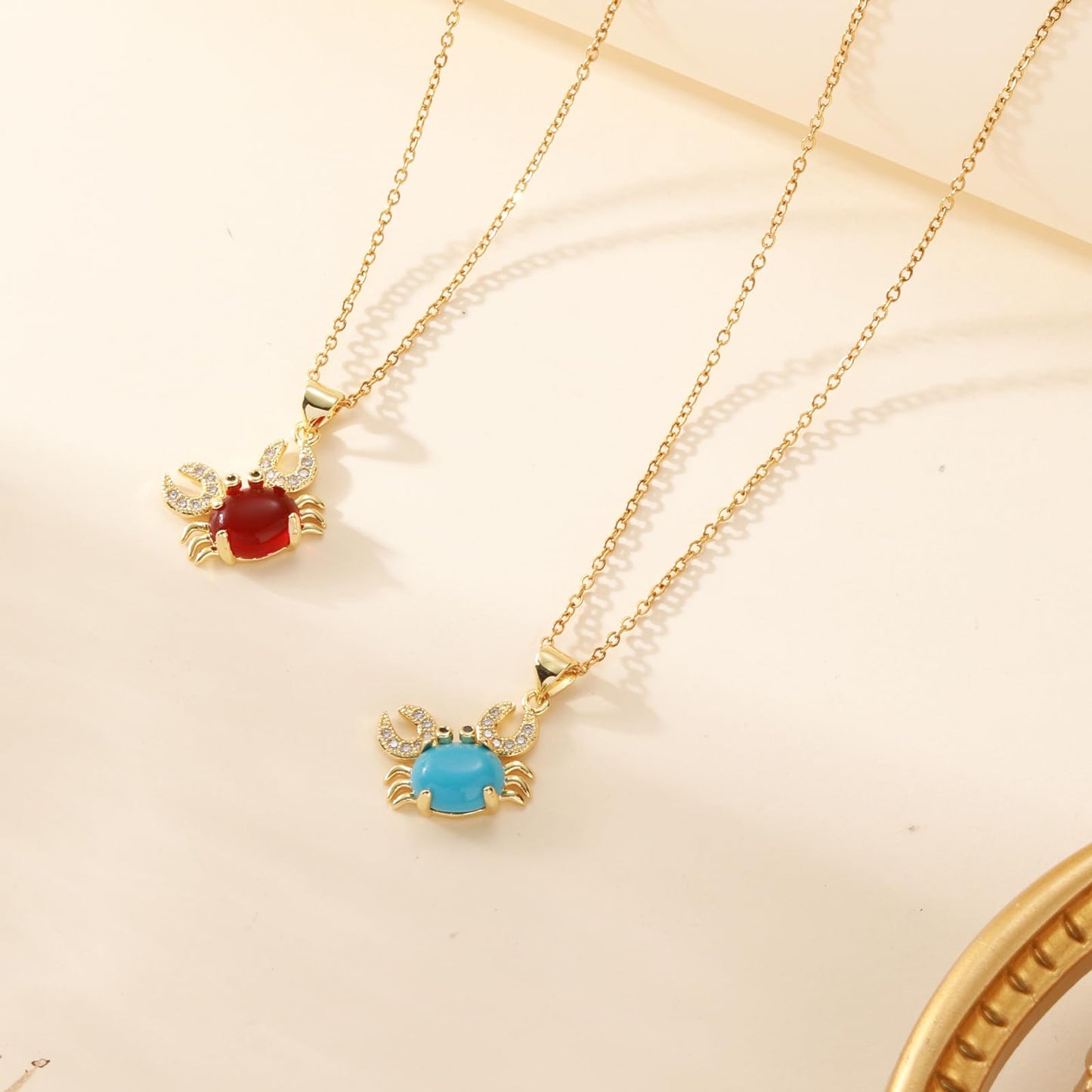 AUMRET Gold Plated CZ Turquoise Crab Necklace For Women-Blue Green Summer Necklace Beachy Jewelry for Valentines Day Mother's Day Christmas Birthday Gifts
