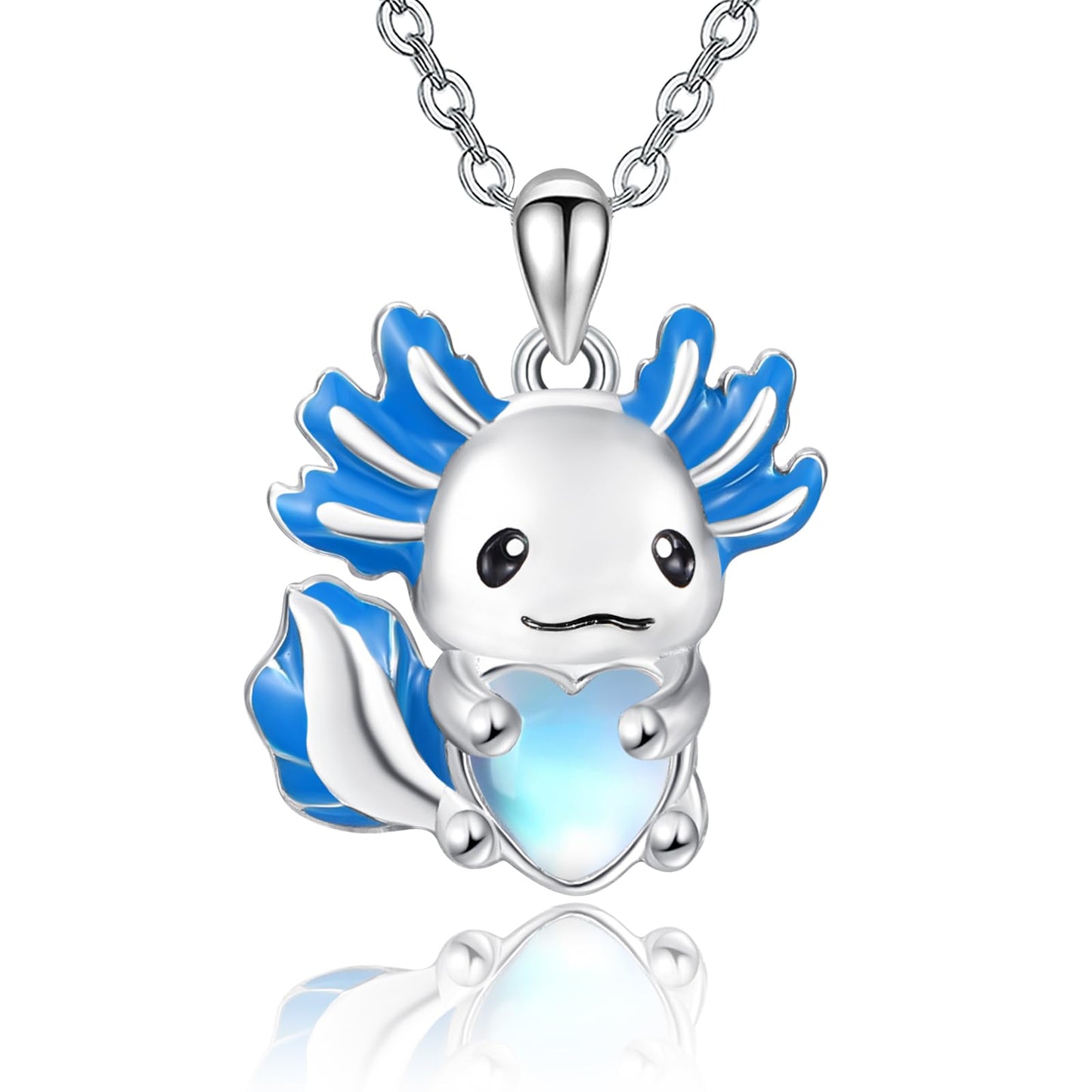 Dreamboat Blue Axolotl Pendant Necklace for Women 925 Sterling Silver Moonstone Axolotls Animal Jewelry Gifts