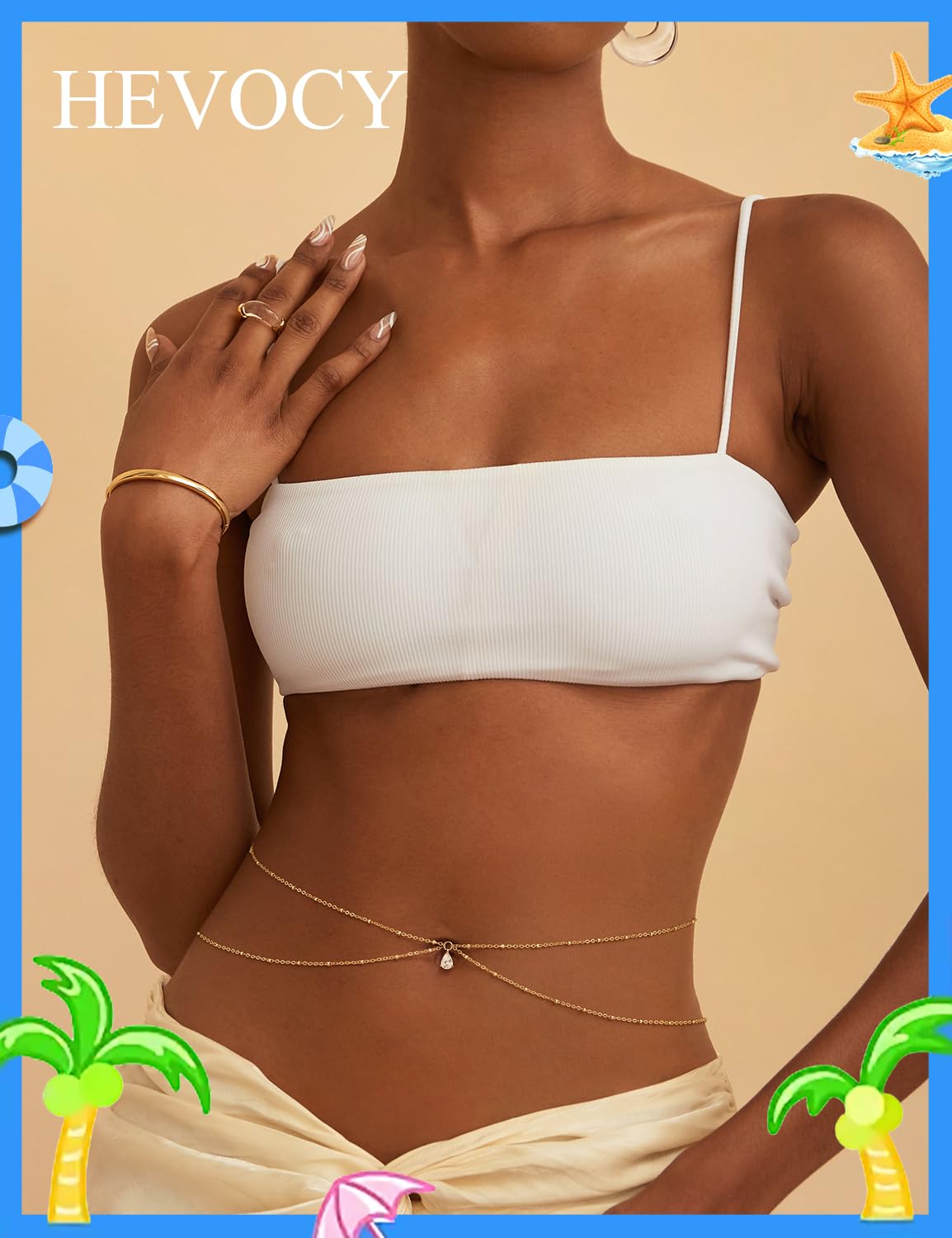 HEVOCY Gold Waist Chain for Women, Trendy Layered Belly Chain Jewelry, Adjustable Body Chain for Beach & Summer Outfit