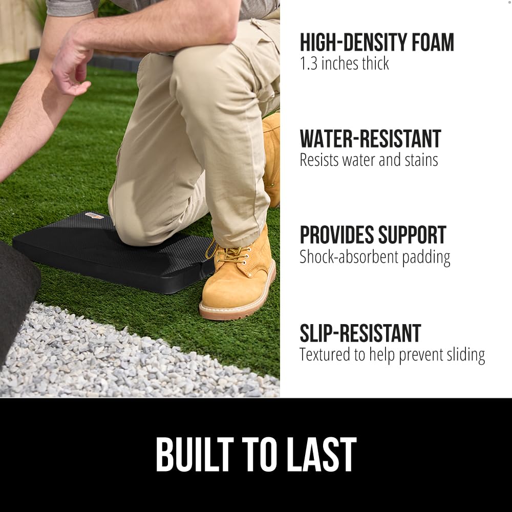 GORILLA GRIP® Extra Thick Patent Pending Supportive Foam Kneeling Pad, Large Cushion Knee Pads for Gardening, Baby Bath Time, Dirt and Water Resistant, Workout and Garden Supplies, 17.5x11, Black