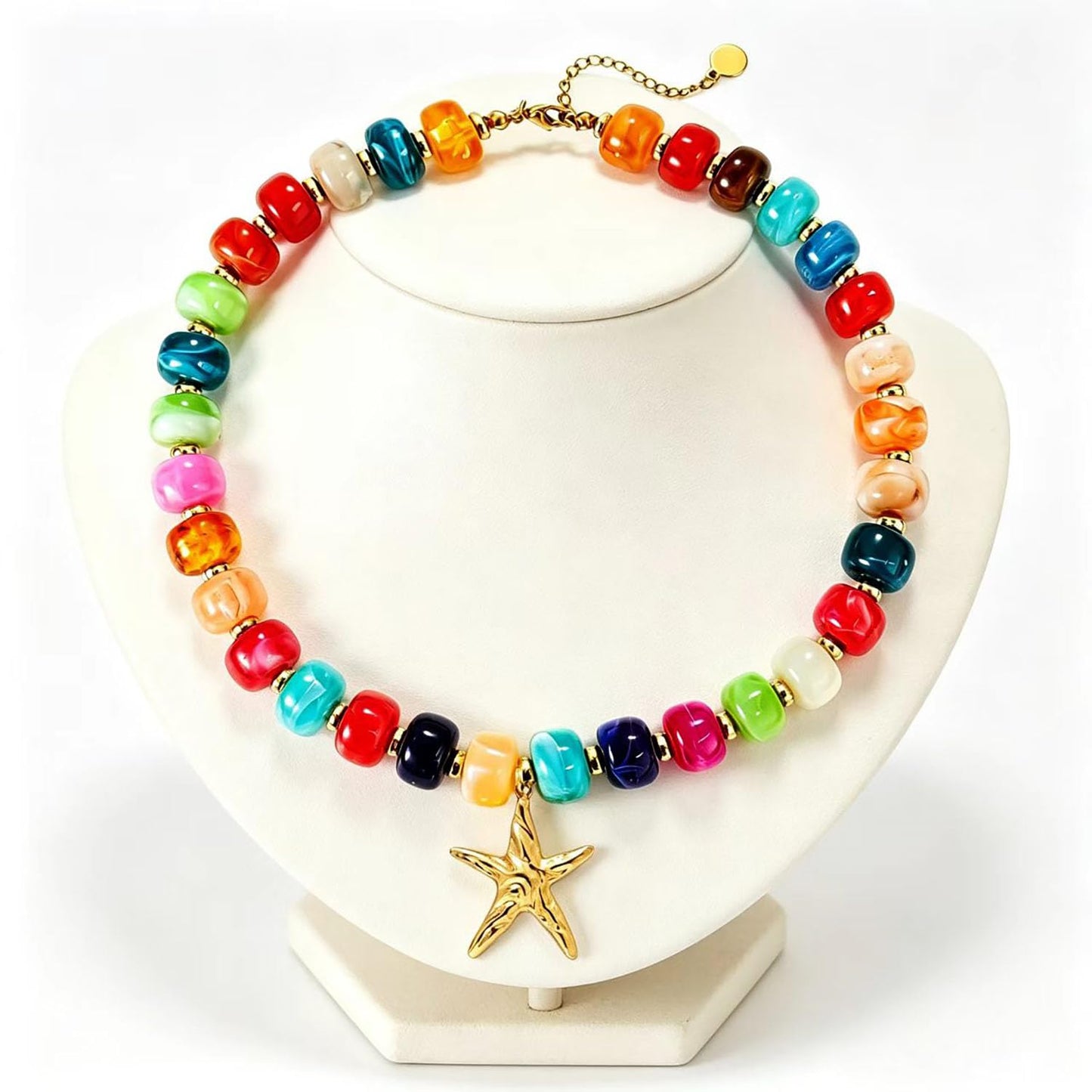 YHGDY Chunky Beaded Starfish Shell Necklace for Women Colorful Boho Bead Choker Necklace Summer Beach Necklace Trendy Chunky Jewelry Gifts (Gold Starfish)