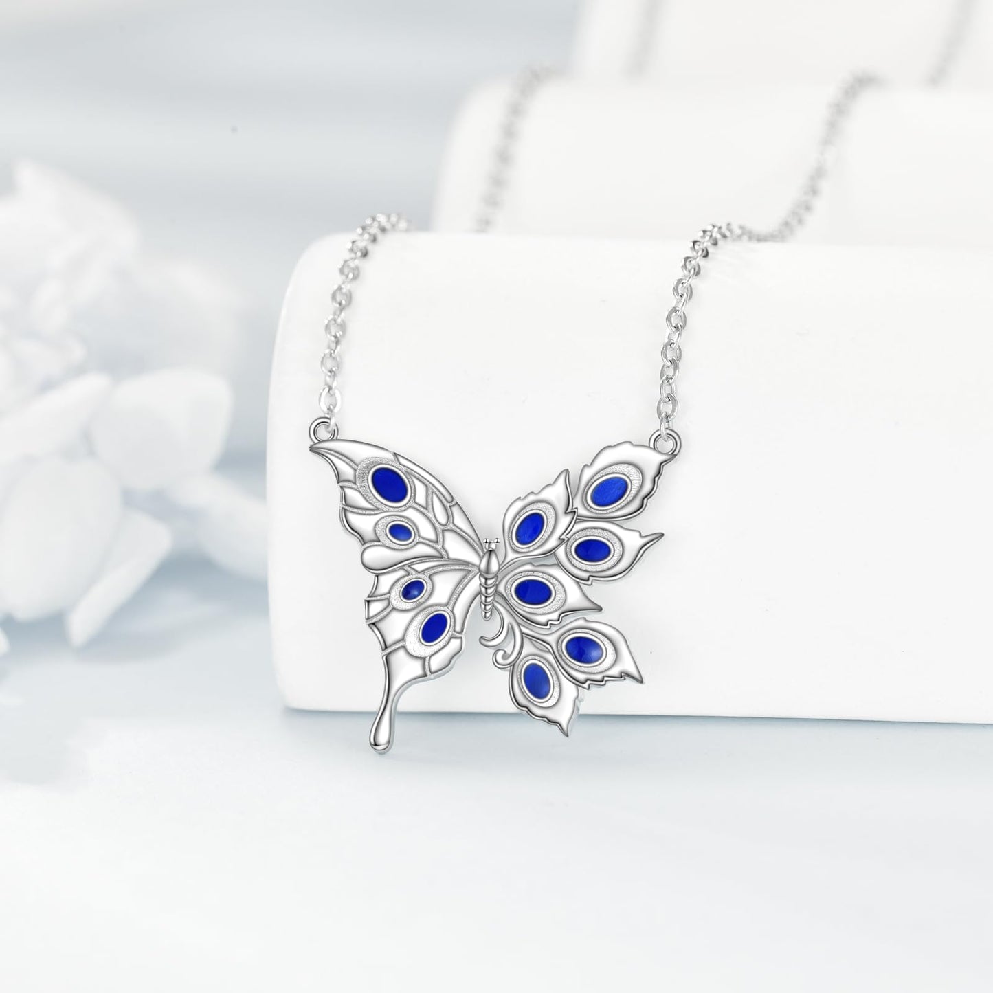 VONALA Butterfly Necklace Peacock Feathers for Women 925 Sterling Silver Pendant Necklace Vintage Western Butterfly Jewelry Birthday Gifts ﻿