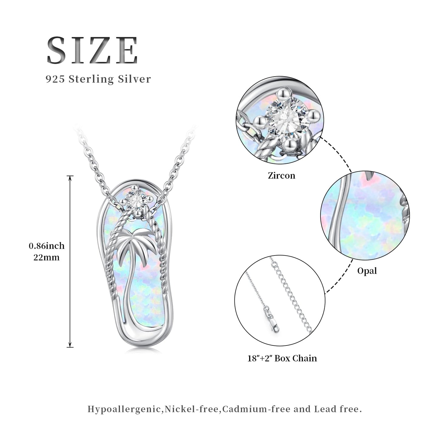 Midir&Etain Flip Flop Necklace 925 Sterling Silver Palm Tree Hawaiian Pendant White Opal Suffer Sea Necklace Flip-Flop White Opal Jewelry for Women Prime