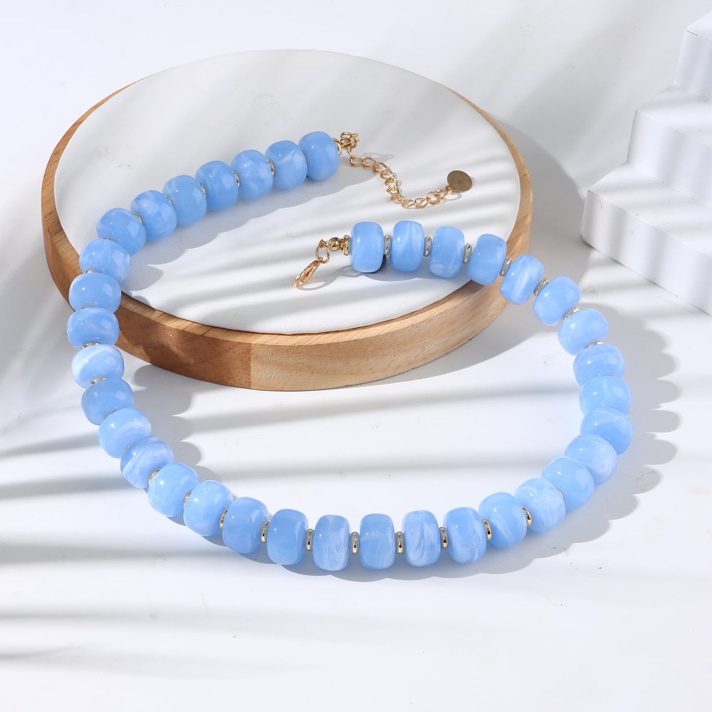 joymiao Chunky Necklace for Women Colorful Resin Bead Necklace Large Beaded Choker Handmade Blue Gemstone Summer Beach Jewelry