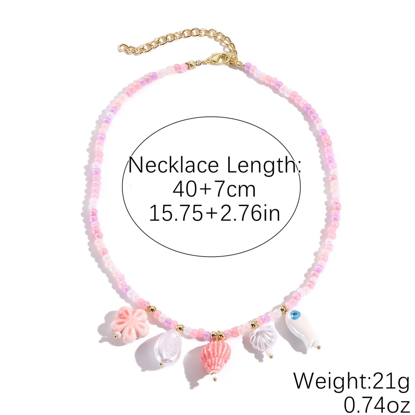 JAGWQRK Starfish Shell Charm Necklaces for Women Boho Adjustable Beaded Fish Shell Charm Necklace Hawaiian Summer Beach Surfe Party Present Jewelry