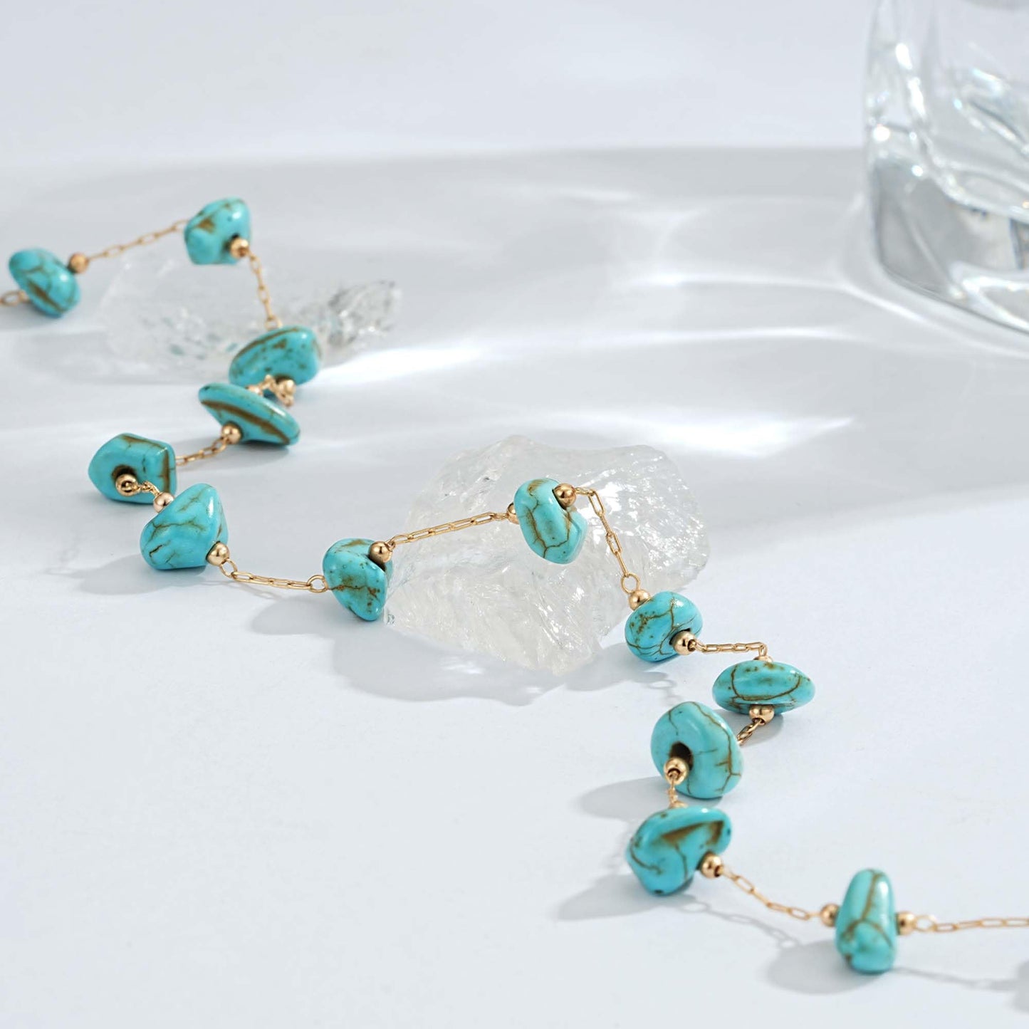 LOLAR RAY Turquoise Jewelry for Women - 14K Gold Plated Irregular Boho Necklaces for Women Summer Beach Boho Choker Bead Gift