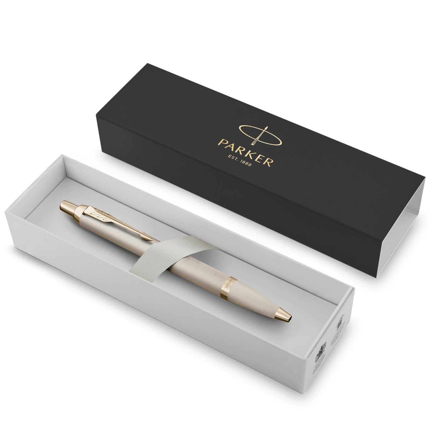 Parker IM Monochrome Ballpoint Pen Champagne Finish Medium Point Blue Ink Includes Gift Box