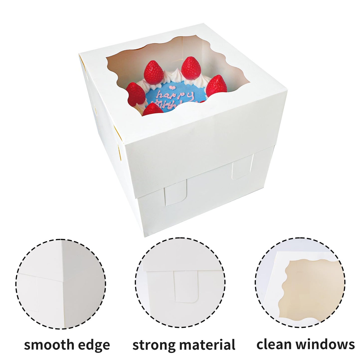 Moretoes 10pcs 8x8x8 Inches Cake Boxes with Window, White Bakery Dessert Boxes, Cajas Pasteles for Cake, Valentine's Day, Mother's Day,Wedding, Birthday, Party