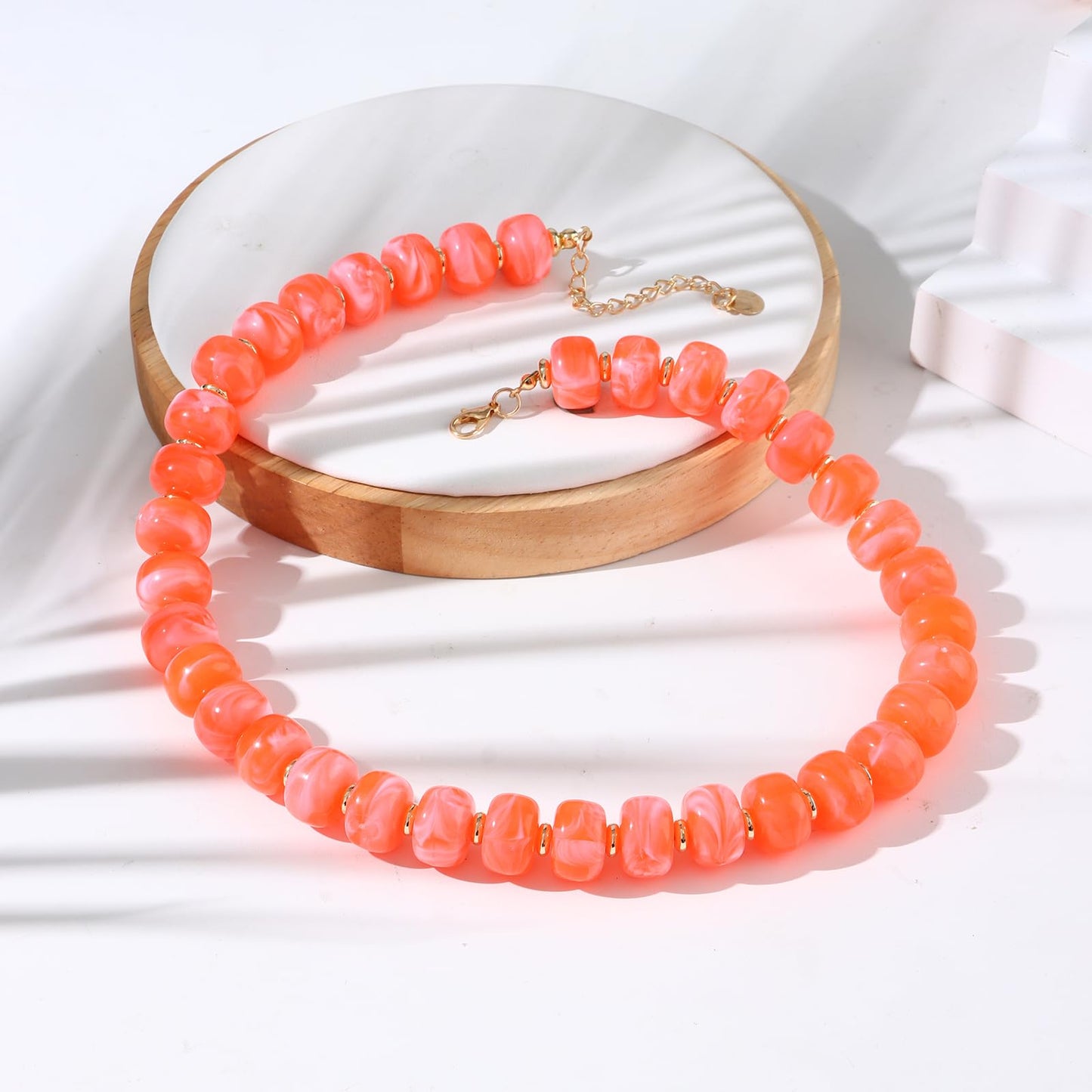 joymiao Colorful Beaded Necklaces for Women Chunky Gemstone Necklace Handmade Summer Beach Jewelry Red Resin Beads Large Beaded Choker