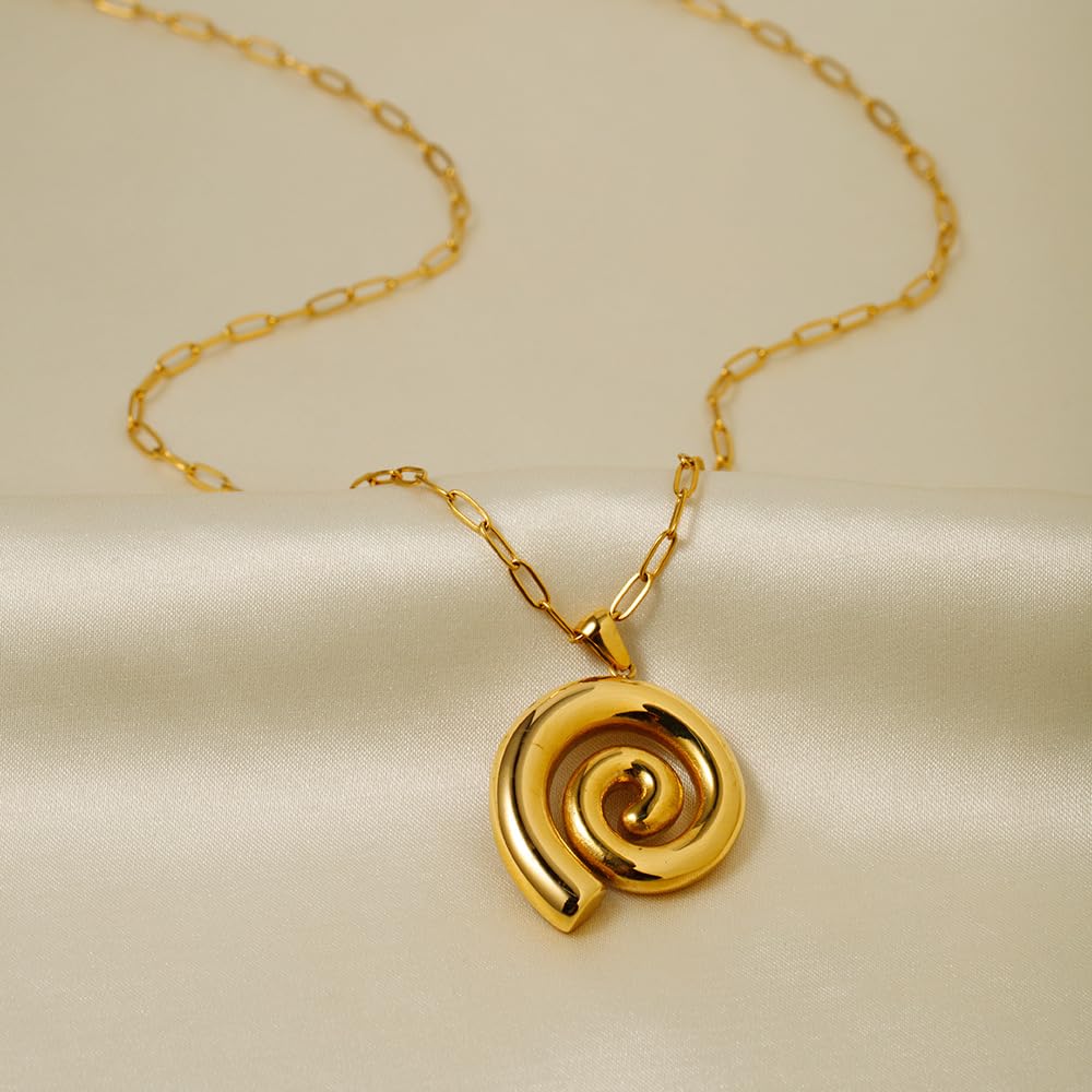 INNERDIVA Gold Chunky Spiral Pendant Necklace Summer Pendant Necklaces Vintage Swirl Necklace Jewelry Present for Women