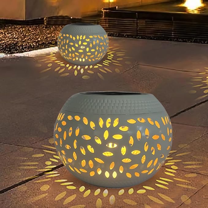 Solar Table Lantern Outdoor Waterproof- Solar Powered LED Light Hollowed-Out White Metal Desktop Decorative Lamp for Women Mom Indoor Desk Bedroom Patio Garden Pathway Yard Decor