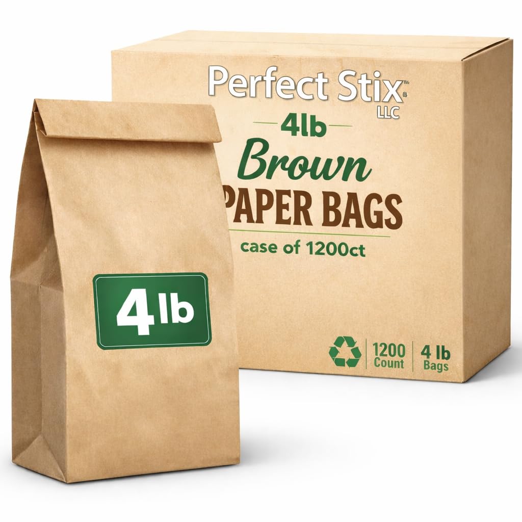 Perfect Stix 4 lb Brown Paper Bags – Kraft Paper Food Bags for Bakery, Popcorn, Candy, Sandwiches & Takeout – Durable Food Service Paper Bags – Bulk Case of 1,200