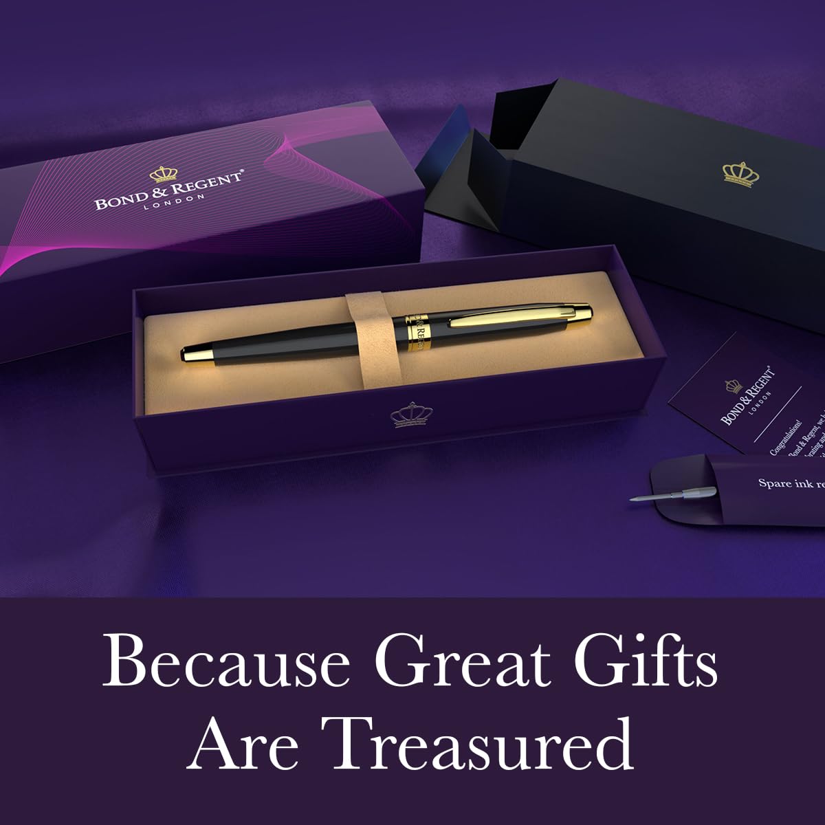 Bond & Regent 24 Karat Gold Luxury Rollerball Pen - Fancy Executive Professional Writing Gift Set for Men & Women, Nice Pens, Gloss Black
