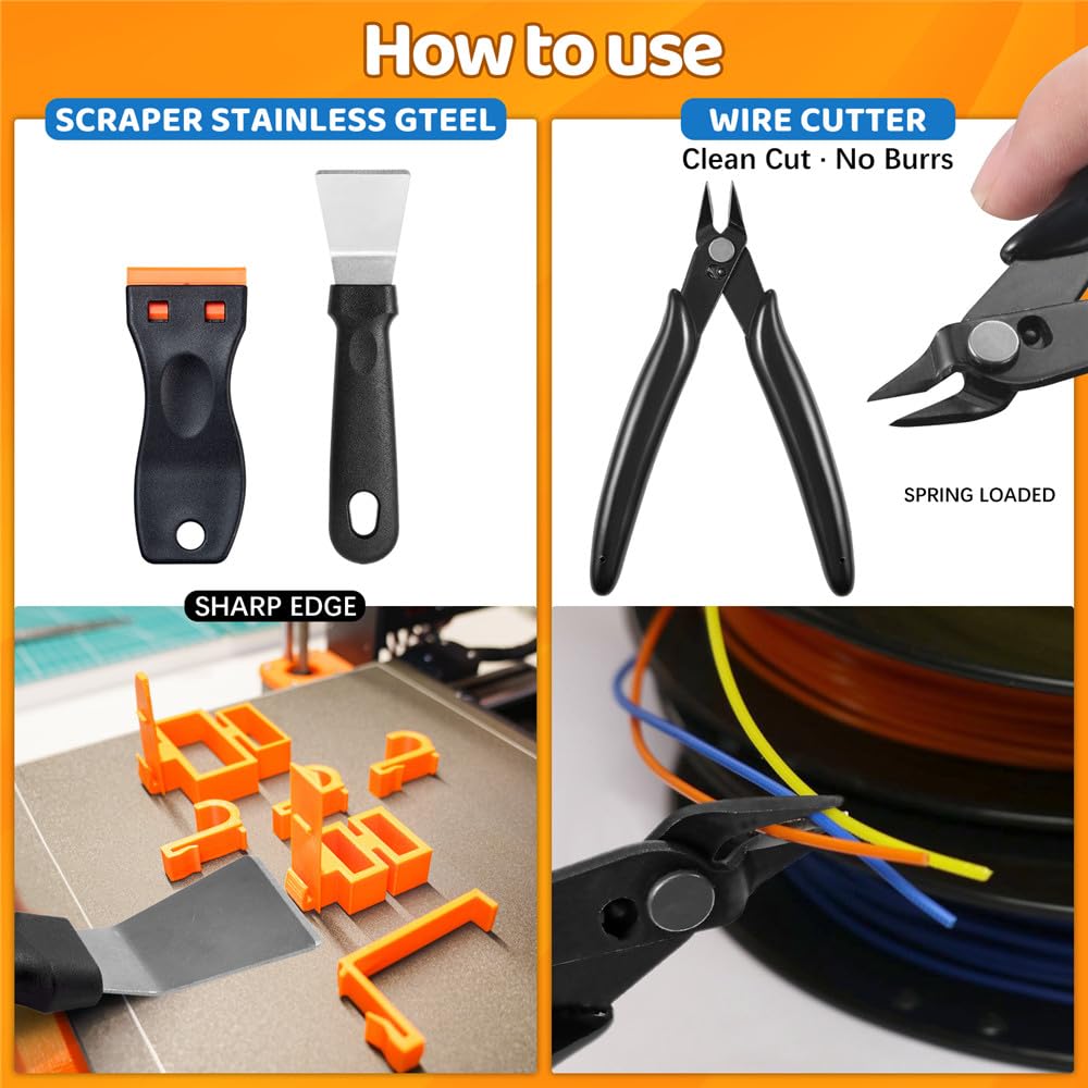 50Pcs 3D Printer Tool Kit & Accessories for All FDM/SLA Printers, Includes Nozzle Cleaning Kit, Scraper, Deburring Tool, Files, Brushes - Complete Starter Kit with Case