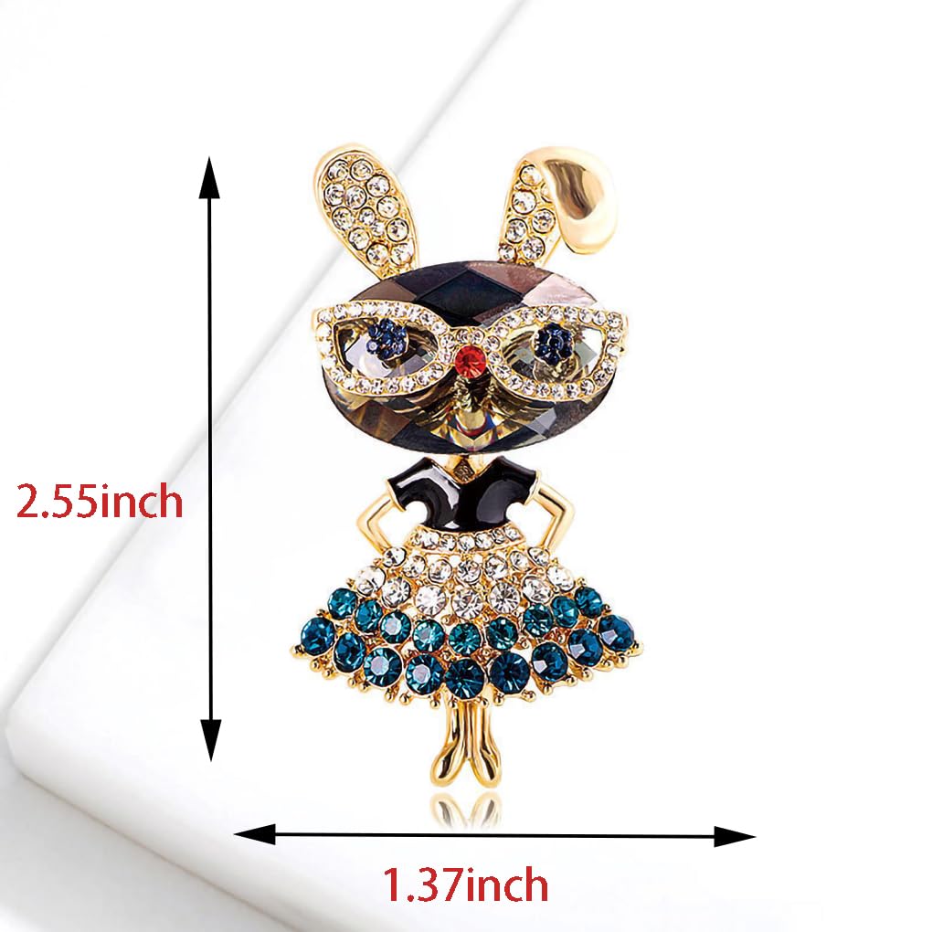 Yaximhozz 2pcs Rhinestone Brooch Pin for Women Gold Plated Crystal Bunny Animal Brooches Fashion Accessories Pins Lapel Boutonniere Ideas Wedding Christmas Birthday Jewelry Easter Gift (22 Babbit blue/Red)