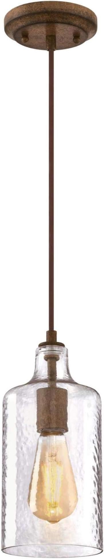 Westinghouse Lighting 6371300, Barnwood Finish with Clear Textured Glass Carmen One-Light Indoor Mini Pendant, one Size
