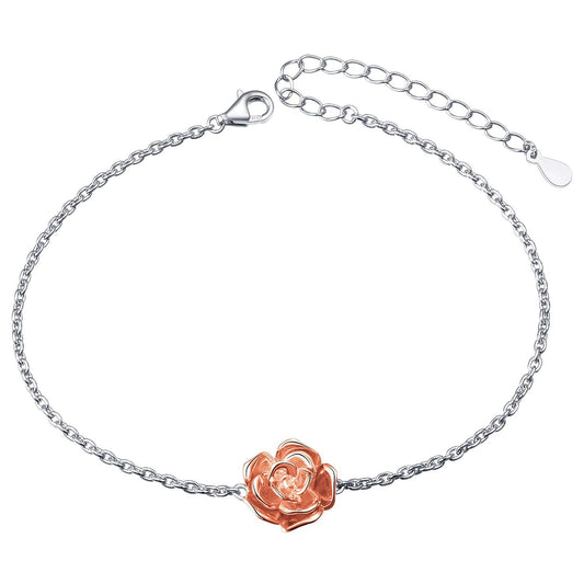 DAOCHONG S925 Sterling Silver Choker Short Dainty Necklace Pendant for Women Jewelry Gift (Rose Flower)