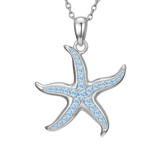 Reaii Natural Topaz Starfish Necklace, 925 Sterling Silver Starfish Pendant, Set with Natural Topaz, Women's Jewelry Gift