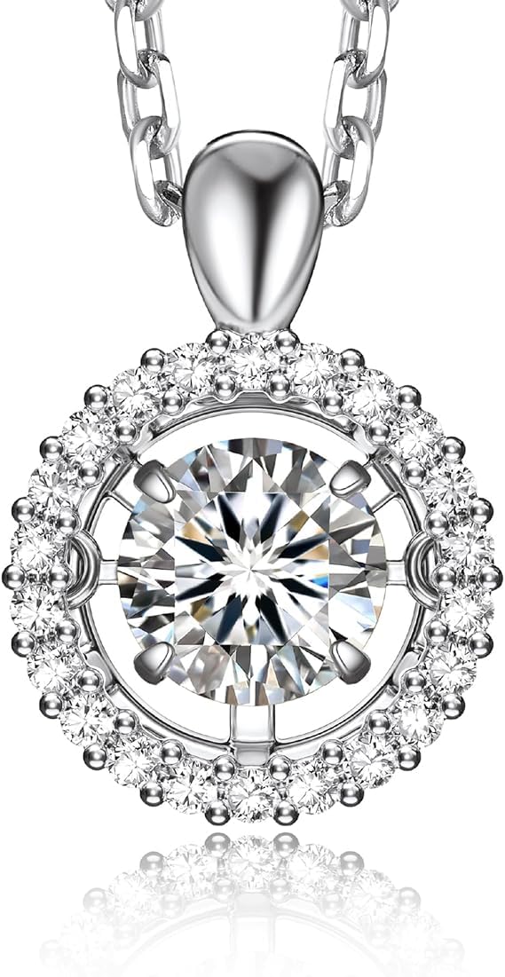 MomentWish Dancing Moissanite Necklaces for Women 1Carat D Color VVS1 Moissanite Silver Pendant Necklaces 925 Sterling Silver Floating Diamond Pendant for Daily Wear