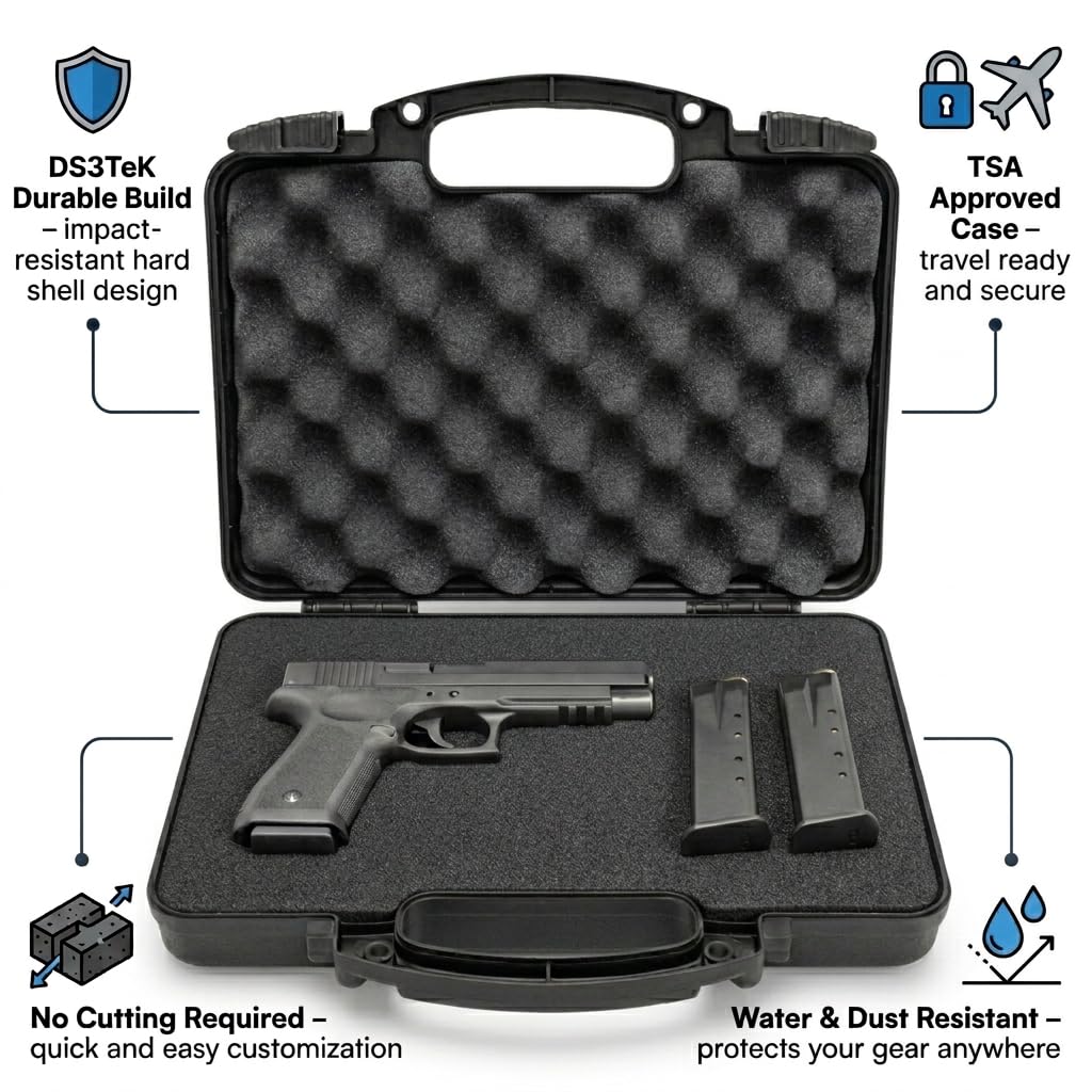 Cedar Mill Fine Firearms TSA Approved Gun Case - Gun Carry-on Bag for Handgun & 9mm Pistol, Revolver - Airline Approved Hard Case - Travel Pistol Carrying Bag (12.3” x 10.5”)