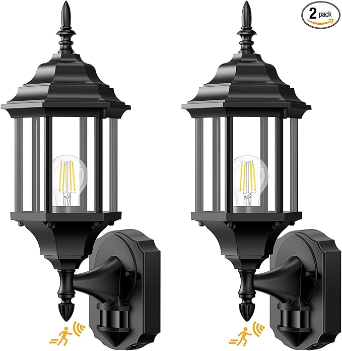 Redluck Motion Sensor Outdoor Lights, 2 Pack 16 inch Dusk to Dawn Outside Porch Lights, Waterproof Anti-Rust Aluminum Outdoor Wall Lights Exterior Lighting Fixtures for House, Garage, Front Door