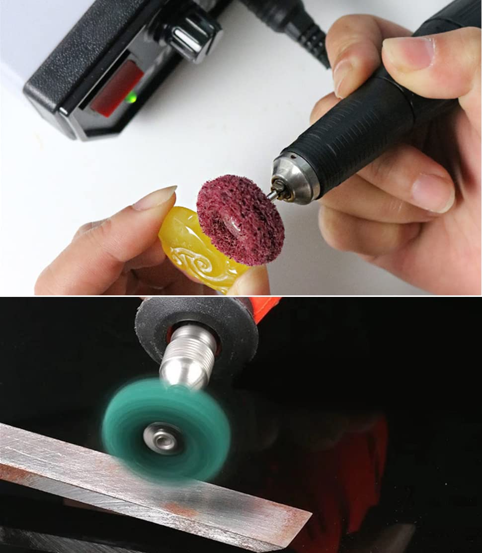 100pcs Abrasive Wheel, 1" Buffing Polishing Wheels, Metal Polishing Compound for Rotary Tools-1/8(3mm) Shank, 120 Grit, 180 Grit, 320 Grit, 400 Grit, 600 Grit
