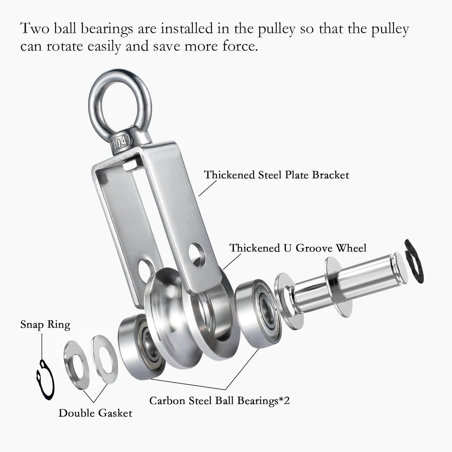 SHINICO Pulley Wheel with Carabiner, Bearing Inside, Stainless Steel, Rope Cable Pulley for Pulley System, 2 Pack