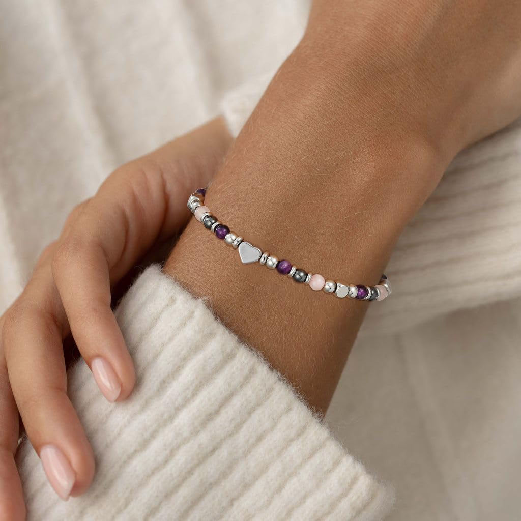 Pavkki Protection Bracelet for Women Gifts Empath Crystals Healing Emf Amethyst Hematite Jewelry Natural Stones
