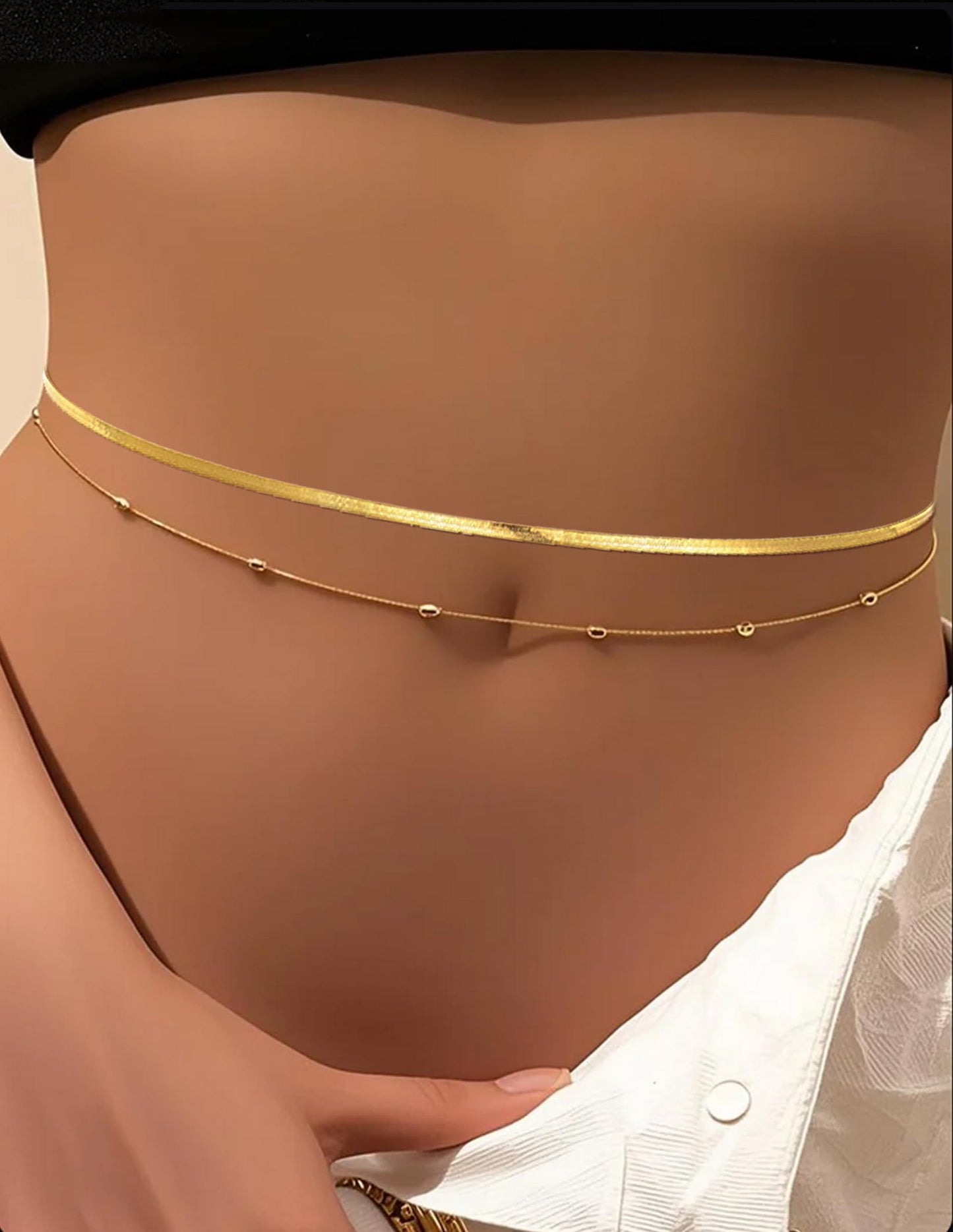 Wrlcorly 8Pcs Waist Chain 18K Gold Plated Belly Belt Chains Sexy Bikini Summer Beach Satellite Beaded Sequin Snake Layered Coin CZ Body Chain Jewelry Accessories for Women Gold Silver Tone Adjustable