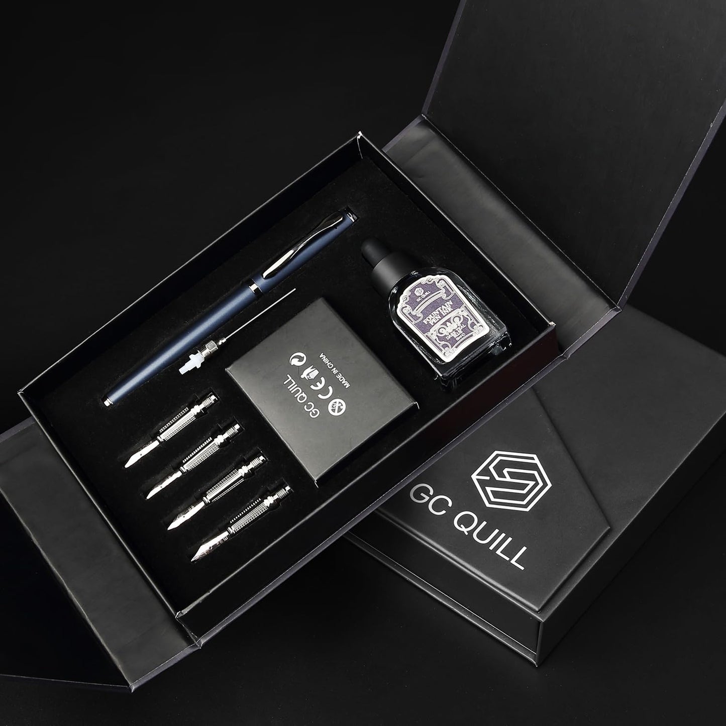 GC QUILL Calligraphy Fountain Pen Set - Includes 5 Nibs, Ink Bottle, Ink Refill Converter and 18 Cartridges, Fancy Pen for Women Men Gift - MU-25