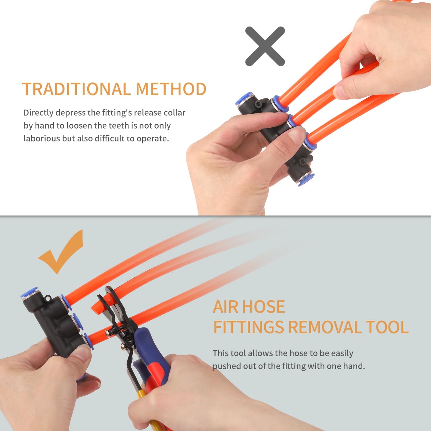 PLANEKO Air Line Pliers Push to Connect Fitting Disconnect Tool for 3/8" 1/2" Pneumatic Hose Quick Connect Fittings Removing Air Line Removal Tool Hose Release Pliers for 10mm 12mm Push Fit Connector