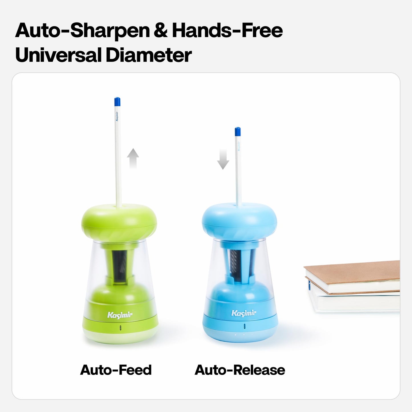 Kasimir Fully Automatic Pencil Sharpener - Electric Pencil Sharpeners for Classroom Home School Supplies Heavy Duty Auto Stop - Green