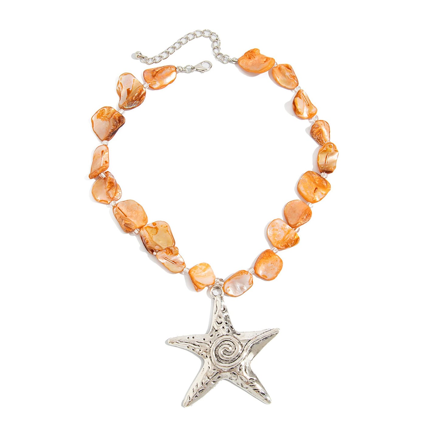LNNVKRV Chunky Silver Big Starfish Pendant Necklace for Women Fashion Adjustable Colorful Irregular Shell Beaded Choker Necklaces Boho Summer Beach Jewelry for Women (orange)