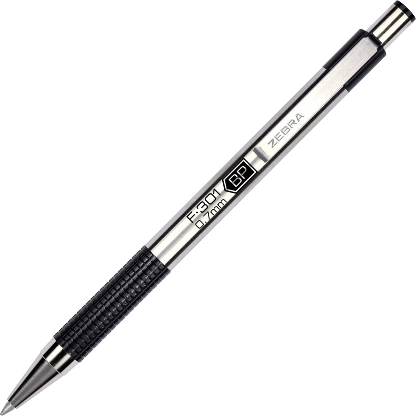 Zebra Pen F-301 Ballpoint Black Ink Fine Point 0.7mm Pen, Easy-Glide Ink, Stainless Steel Retractable, Non-Slip Grip, Professional Design, Ideal for Office, Journal and Planner Use, 12-Pack (27110)